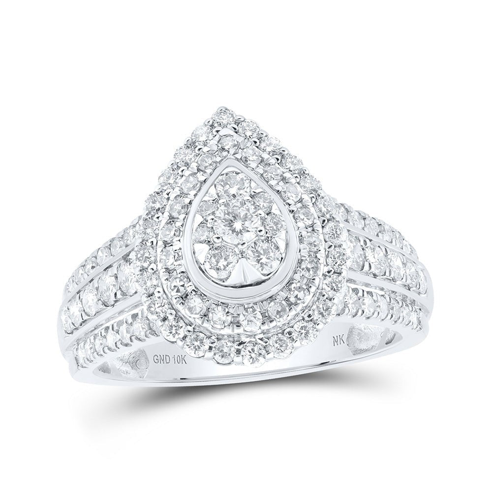Captivating Radiance: 10kt White Gold Womens Round Diamond Teardrop Cluster Ring 1 Cttw - Splendid Jewellery