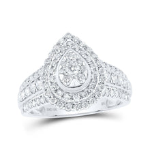 Load image into Gallery viewer, Captivating Radiance: 10kt White Gold Womens Round Diamond Teardrop Cluster Ring 1 Cttw - Splendid Jewellery