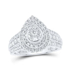 Captivating Radiance: 10kt White Gold Womens Round Diamond Teardrop Cluster Ring 1 Cttw - Splendid Jewellery