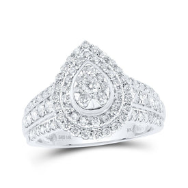 Captivating Radiance: 10kt White Gold Womens Round Diamond Teardrop Cluster Ring 1 Cttw - Splendid Jewellery