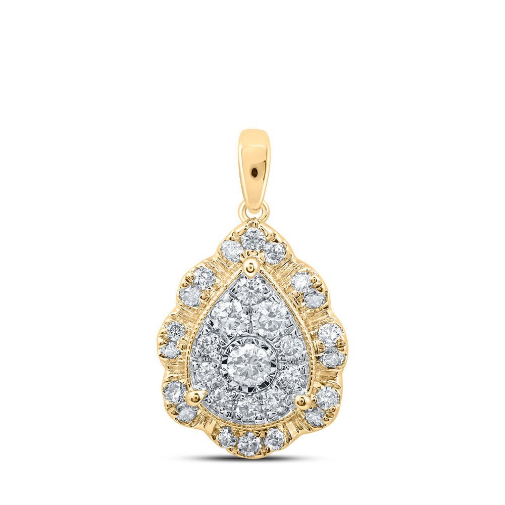 Captivating Radiance: 10kt Yellow Gold Teardrop Diamond Cluster Pendant - Splendid Jewellery