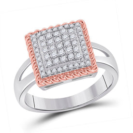 Captivating Rope Square Diamond Cluster Ring in Two - Tone Gold - Splendid Jewellery