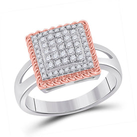 Captivating Rope Square Diamond Cluster Ring in Two-Tone Gold - Alternate view 1 from Splendid Jewellery