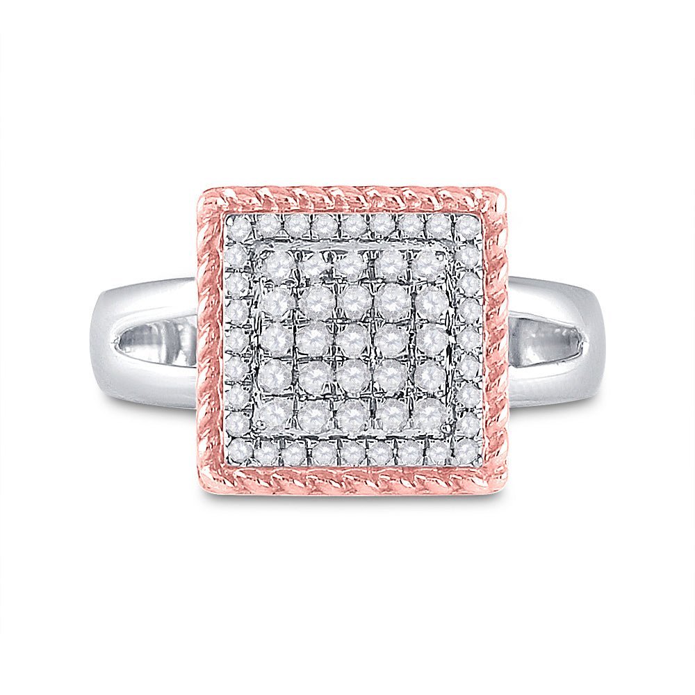 Captivating Rope Square Diamond Cluster Ring in Two - Tone Gold - Splendid Jewellery