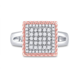 Captivating Rope Square Diamond Cluster Ring in Two - Tone Gold - Splendid Jewellery