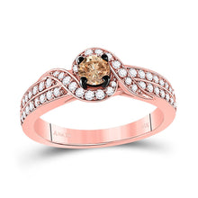 Load image into Gallery viewer, Captivating Rose Gold Brown Diamond Solitaire Fashion Ring - Top View