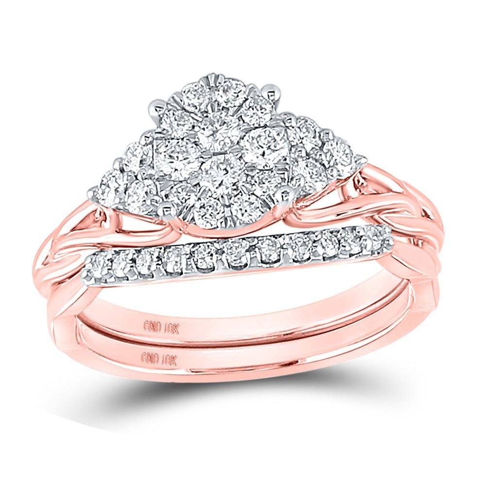 Captivating Rose Gold Diamond Cluster Wedding Ring Set - Splendid Jewellery