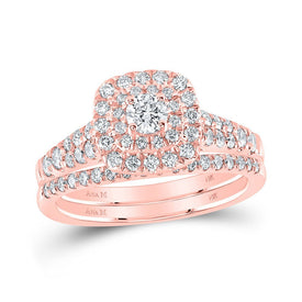 Captivating Rose Gold Diamond Halo Bridal Wedding Ring Band Set - Splendid Jewellery