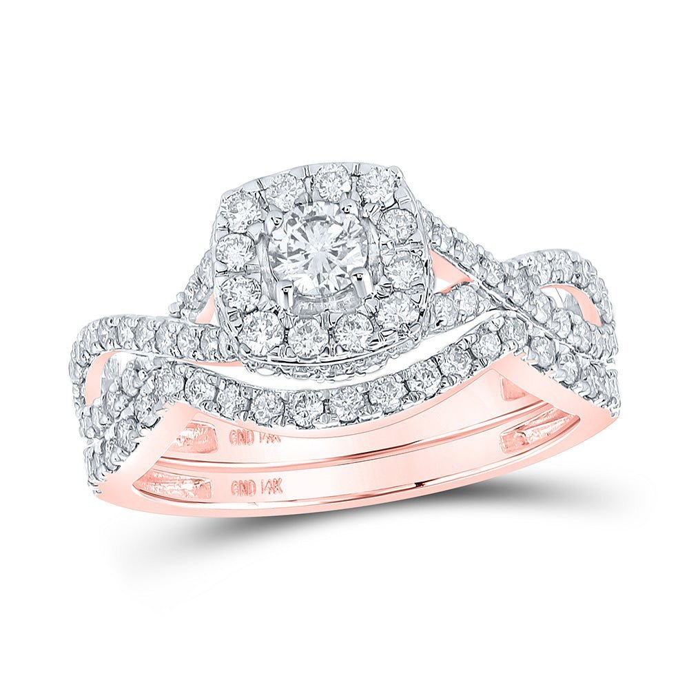 Captivating Rose Gold Diamond Halo Bridal Wedding Ring Set - Splendid Jewellery