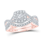 Captivating Rose Gold Diamond Halo Bridal Wedding Ring Set - Splendid Jewellery