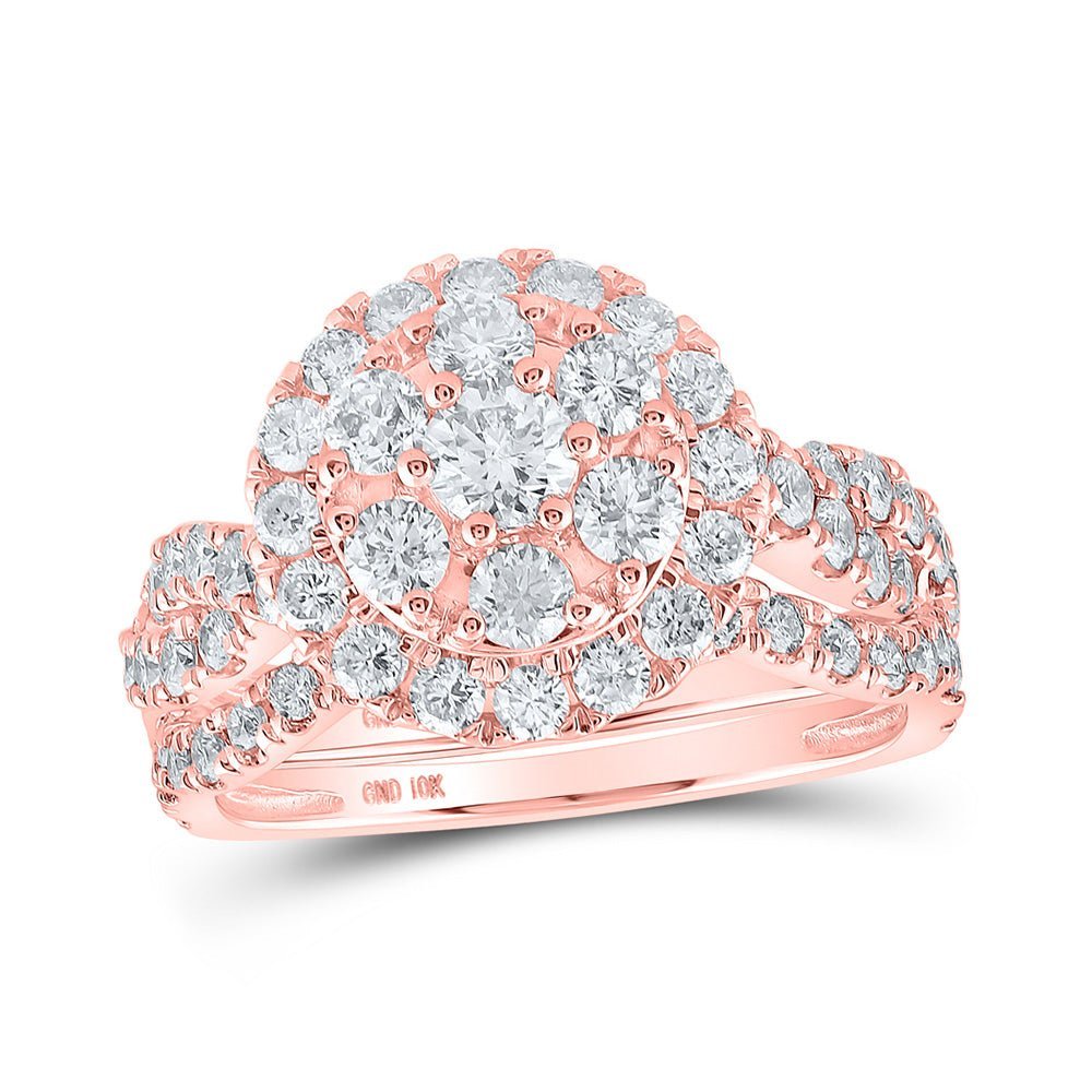 Captivating Rose Gold Double Halo Diamond Wedding Ring Set - Splendid Jewellery