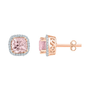 Captivating Rose Gold Morganite Diamond Halo Earrings - Splendid Jewellery