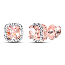 Captivating Rose Gold Morganite Diamond Halo Earrings - Alternate view 1 from Splendid Jewellery