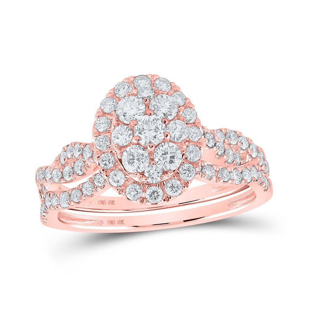 Captivating Rose Gold Oval Diamond Cluster Bridal Wedding Ring Set - Splendid Jewellery