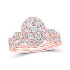 Captivating Rose Gold Oval Diamond Cluster Bridal Wedding Ring Set - Splendid Jewellery
