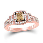 Captivating Rose Gold Princess Brown Diamond Solitaire Bridal Wedding Ring - Top View