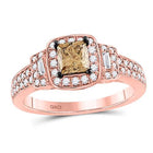 Captivating Rose Gold Princess Brown Diamond Solitaire Bridal Wedding Ring - Side View