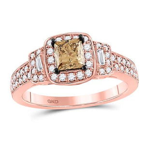 Captivating Rose Gold Princess Brown Diamond Solitaire Bridal Wedding Ring - Splendid Jewellery