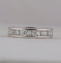 Load image into Gallery viewer, Captivating Symphony: 14kt White Gold Womens Alternating Round Baguette Diamond Single Row Wedding Band 1 Cttw - Splendid Jewellery