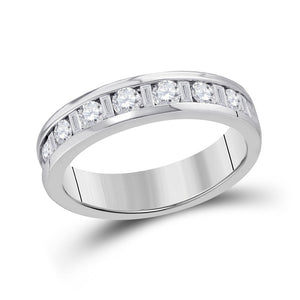 Captivating Symphony: 14kt White Gold Womens Alternating Round Baguette Diamond Single Row Wedding Band 1 Cttw - Splendid Jewellery