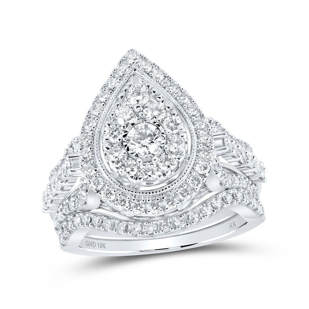 Captivating Teardrop Diamond Wedding Ring Set in 10kt White Gold - Splendid Jewellery