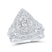 Load image into Gallery viewer, Captivating Teardrop Diamond Wedding Ring Set in 10kt White Gold - Splendid Jewellery