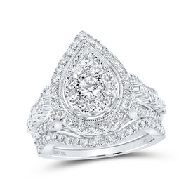 Captivating Teardrop Diamond Wedding Ring Set in 10kt White Gold - Splendid Jewellery