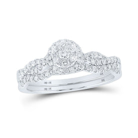 Captivating Twist of Love 10kt White Gold Diamond Cluster Wedding Ring Set - Splendid Jewellery