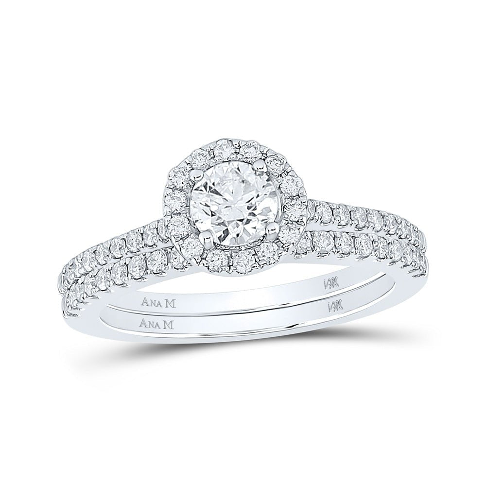 Captivating Two - tone Gold Diamond Halo Bridal Wedding Ring Set - Splendid Jewellery