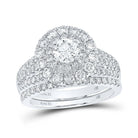 Captivating Two - Tone Gold Diamond Halo Bridal Wedding Ring Set with Blue Sapphire Accents - Splendid Jewellery