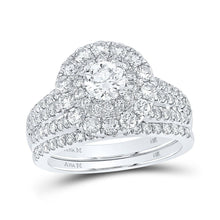 Load image into Gallery viewer, Captivating Two - Tone Gold Diamond Halo Bridal Wedding Ring Set with Blue Sapphire Accents - Splendid Jewellery