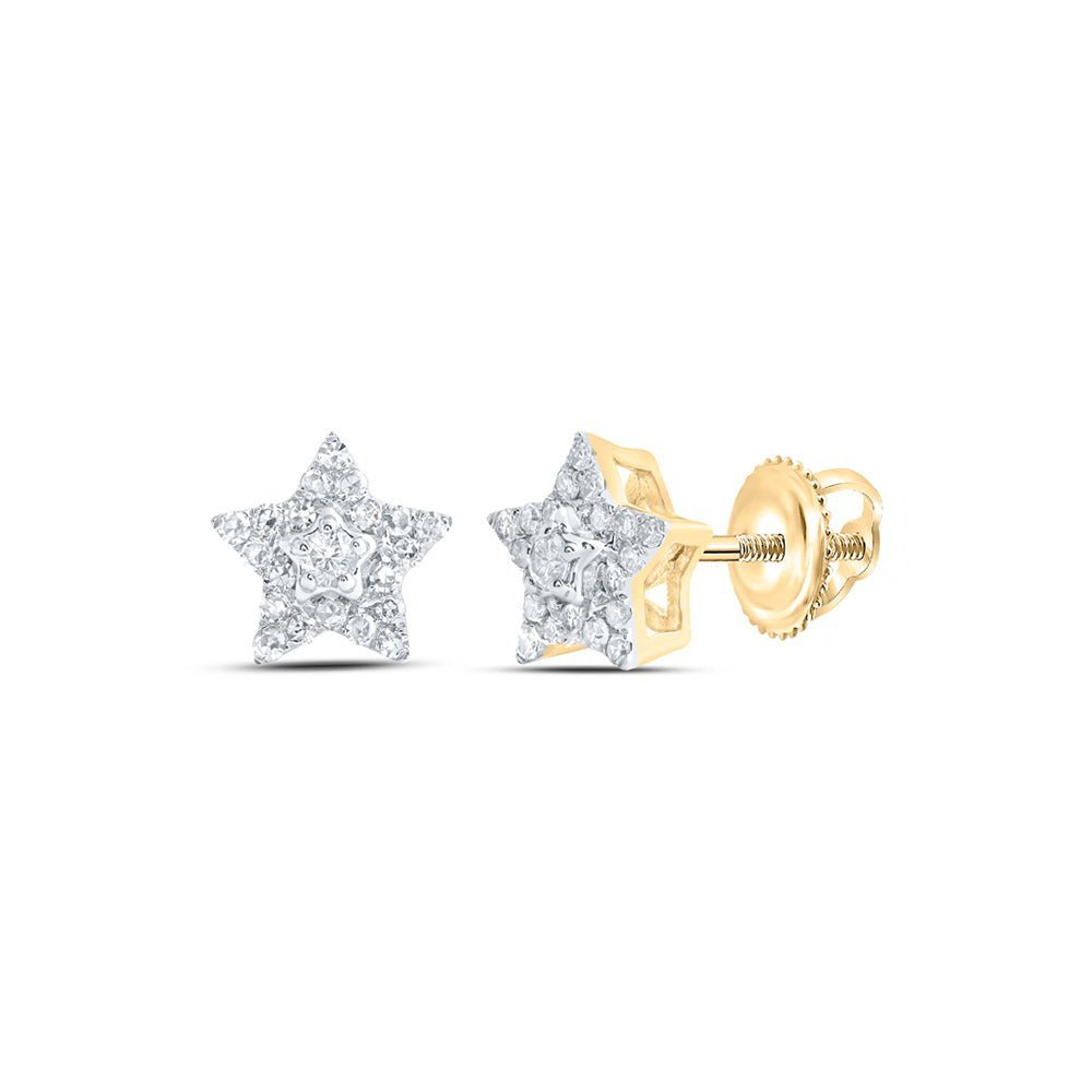 Celestial Brilliance: 10kt Yellow Gold Womens Round Diamond Star Earrings 1/5 Cttw - Splendid Jewellery