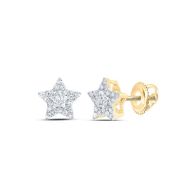 Celestial Brilliance: 10kt Yellow Gold Womens Round Diamond Star Earrings 1/5 Cttw - Splendid Jewellery