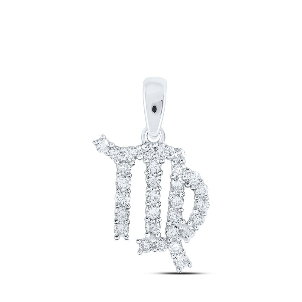 Celestial Charm: 10kt White Gold Virgo Zodiac Diamond Pendant - Splendid Jewellery
