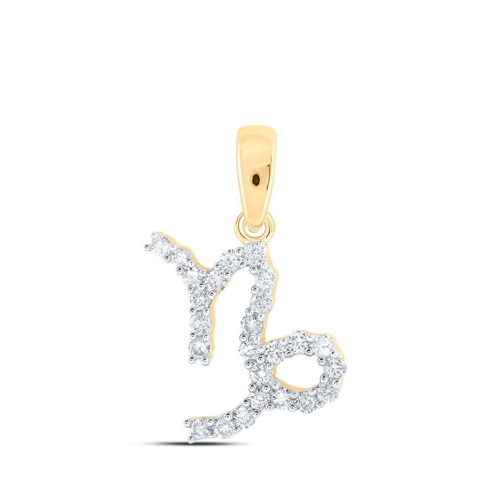 Celestial Charm: 10kt Yellow Gold Womens Round Diamond Zodiac Capricorn Pendant - Splendid Jewellery