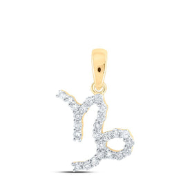 Celestial Charm: 10kt Yellow Gold Womens Round Diamond Zodiac Capricorn Pendant - Splendid Jewellery