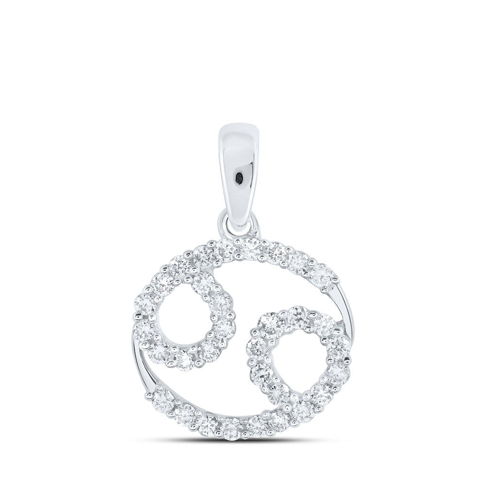 Celestial Elegance: 10kt White Gold Womens Round Diamond Zodiac Cancer Sign Pendant 1/3 Cttw - Splendid Jewellery