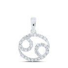 Celestial Elegance: 10kt White Gold Womens Round Diamond Zodiac Cancer Sign Pendant 1/3 Cttw - Splendid Jewellery