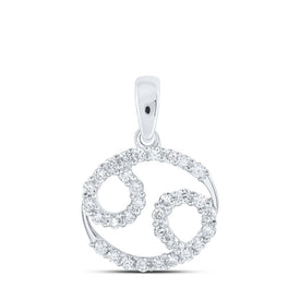 Celestial Elegance: 10kt White Gold Womens Round Diamond Zodiac Cancer Sign Pendant 1/3 Cttw - Splendid Jewellery