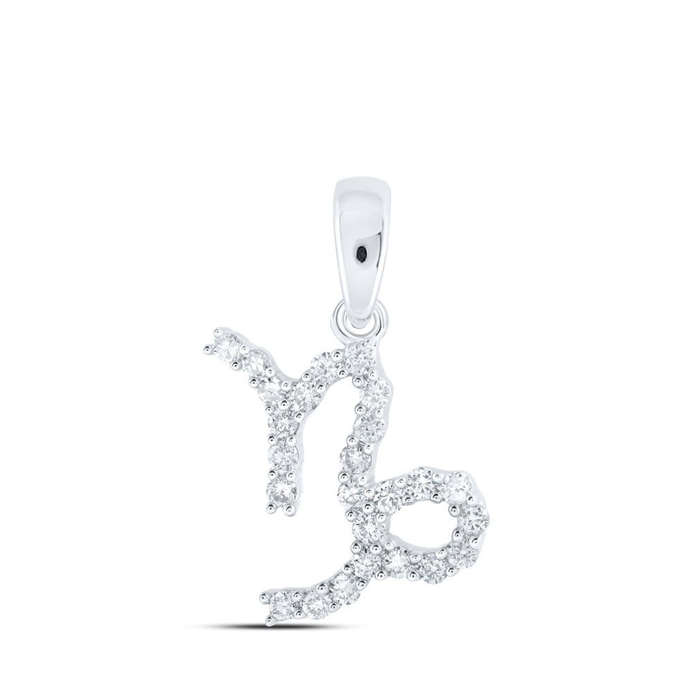 Celestial Glow: 10kt White Gold Capricorn Zodiac Diamond Pendant - Splendid Jewellery