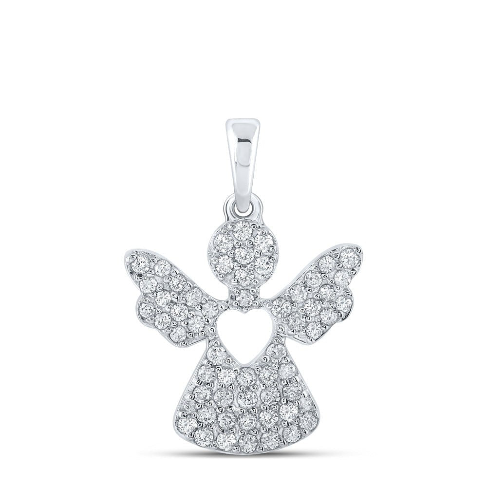 Celestial Glow Diamond Angel Pendant | 10kt White Gold Womens Round Diamond Pendant 1/3 Cttw - Splendid Jewellery