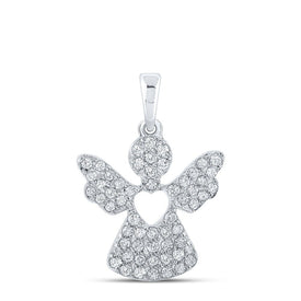 Celestial Glow Diamond Angel Pendant | 10kt White Gold Womens Round Diamond Pendant 1/3 Cttw - Splendid Jewellery