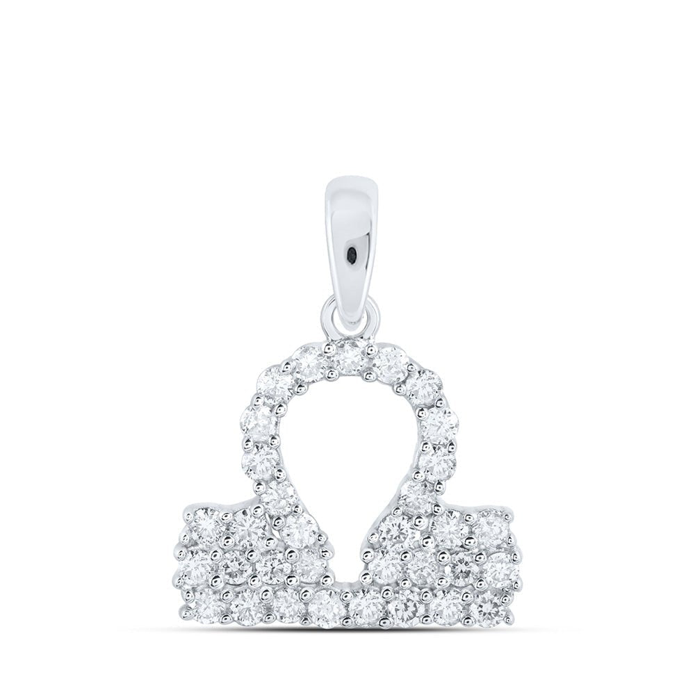 Celestial Harmony: 10kt White Gold Zodiac Libra Diamond Pendant - Splendid Jewellery