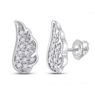Celestial Serenity: 10kt White Gold Womens Round Diamond Wing Angel Earrings 1/20 Cttw - Splendid Jewellery