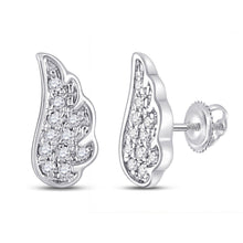 Load image into Gallery viewer, Celestial Serenity: 10kt White Gold Womens Round Diamond Wing Angel Earrings 1/20 Cttw - Splendid Jewellery