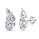 Celestial Serenity: 10kt White Gold Womens Round Diamond Wing Angel Earrings 1/20 Cttw - Splendid Jewellery