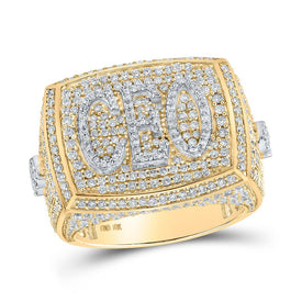 CEO's Majesty: 10kt Yellow Gold Mens Round Diamond Big Look Ring 2 - 7/8 Cttw - Splendid Jewellery