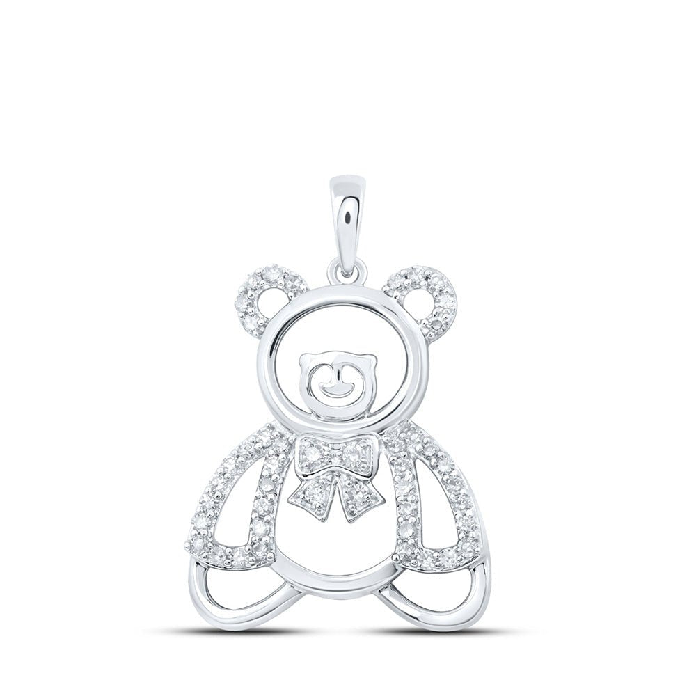 Charming White Gold Teddy Bear Diamond Pendant - Splendid Jewellery