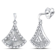 Load image into Gallery viewer, Dazzling 10kt White Gold Diamond Fan Dangle Earrings Top view from the 10Kt White Gold Womens Round Diamond Fan Dangle Earrings 1 5 Cttwpin270301 collection by Splendid Jewellery