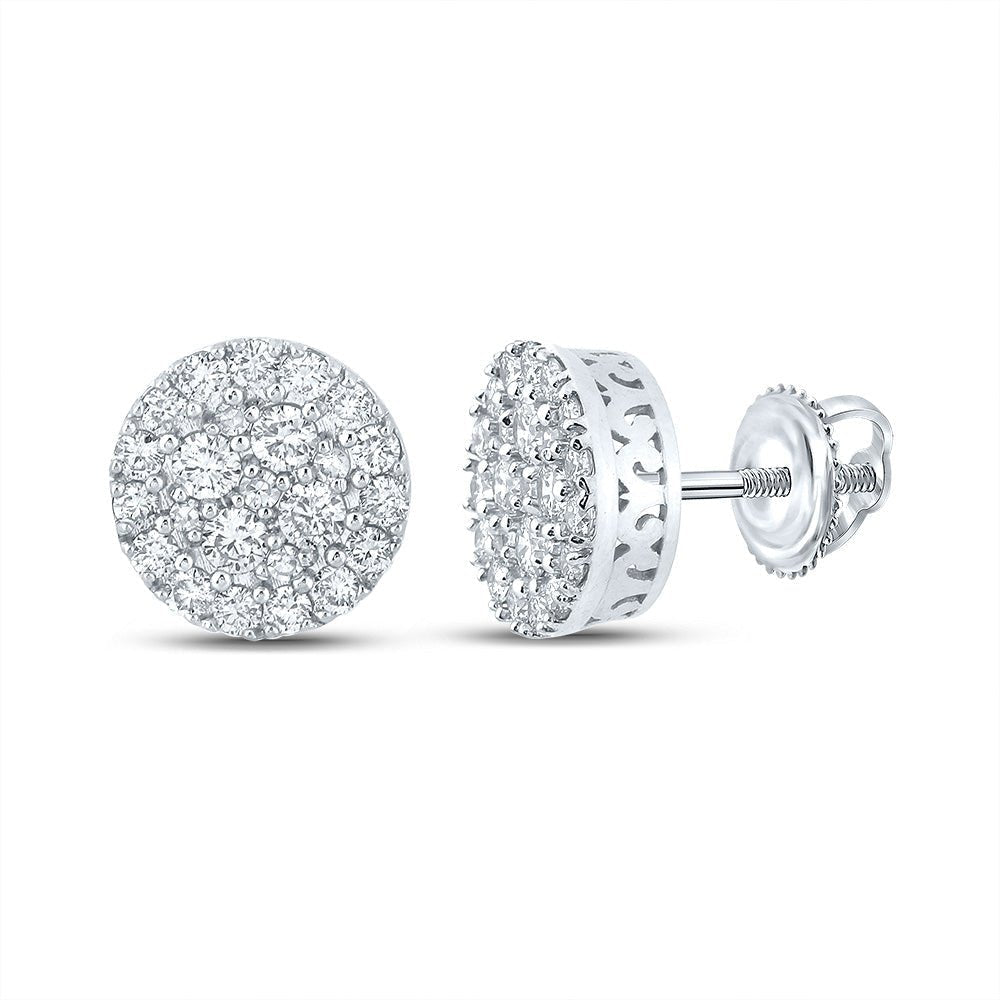 Dazzling 10kt White Gold Men's Round Diamond Cluster Earrings - 5/8 Cttw - Splendid Jewellery